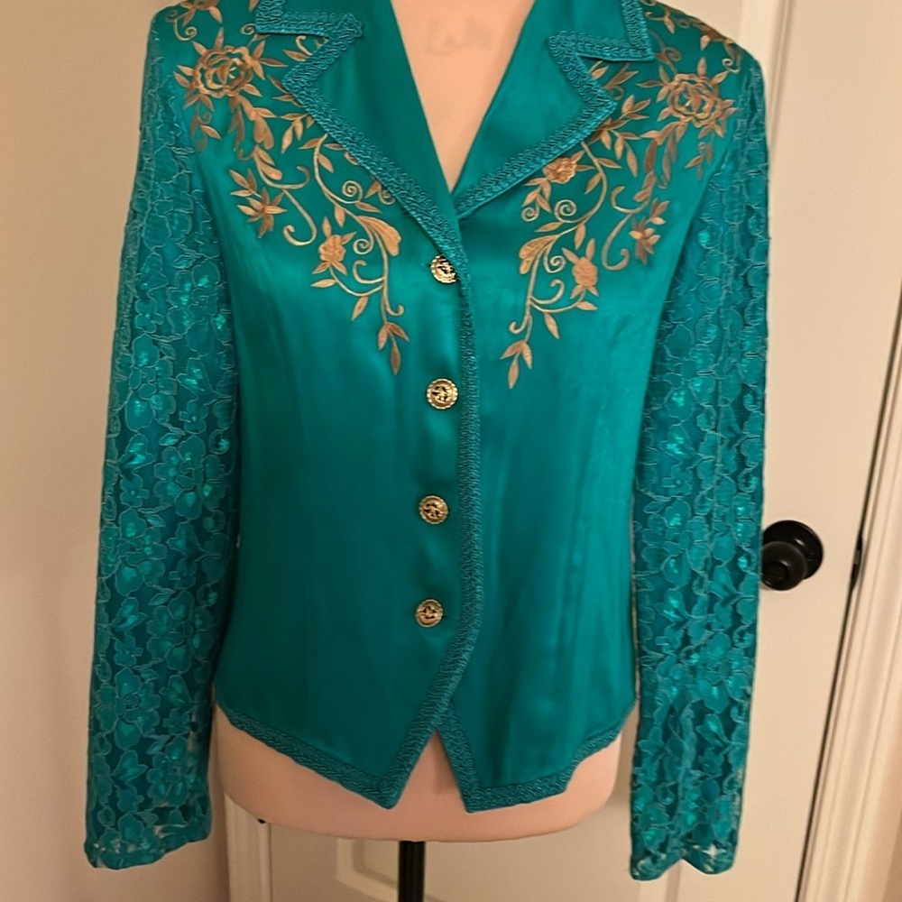 Vintage Together turquoise two-piece pantsuit size 4 - Picture 13 of 16